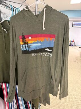 Blue 84 Olive Green Crewneck Hoodie with Scenic Chest Print